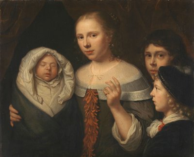 Ritratto di una giovane donna con tre bambini da Wallerant Vaillant (attributed to)