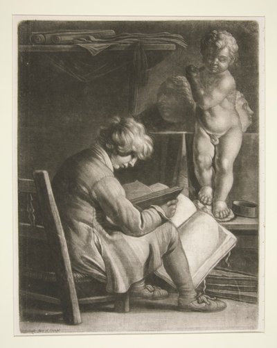 Giovane uomo con una statua di Cupido da Wallerant Vaillant