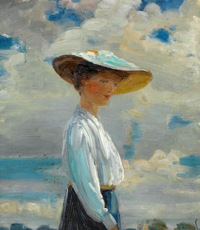 Studio di figura a mezzo busto di una signora con cappello a tesa larga da Walter Bonner Gash