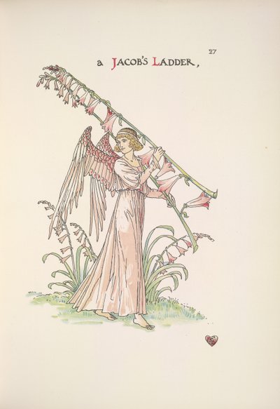 Una scala di Giacobbe. Un angelo che tiene una scala fatta di piante da Walter Crane