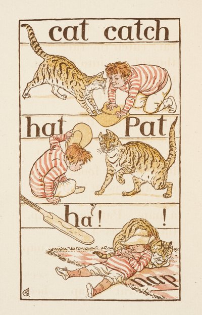 Un ragazzo che gioca con un gatto. Illustrazione in 