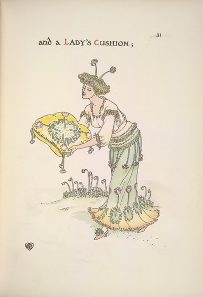 Una signora che tiene un cuscino da Walter Crane