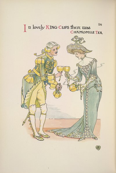 Un uomo e una donna che tengono tazze di tè alla camomilla da Walter Crane