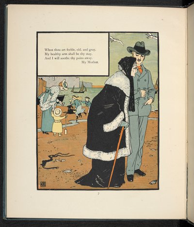 Un uomo con sua madre su una spiaggia da Walter Crane
