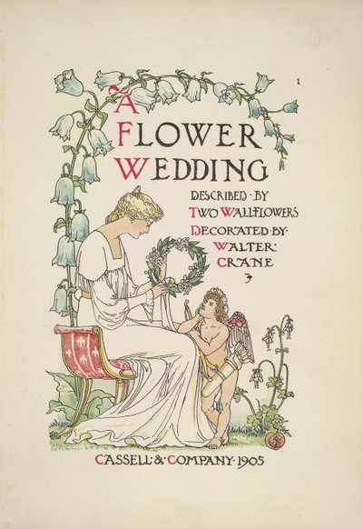 Una donna seduta che tiene una ghirlanda; un angelo che la guarda da Walter Crane