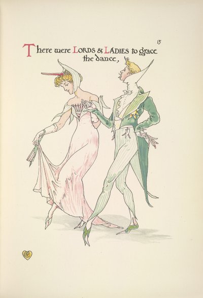 Un giovane uomo e una donna che si preparano a ballare da Walter Crane