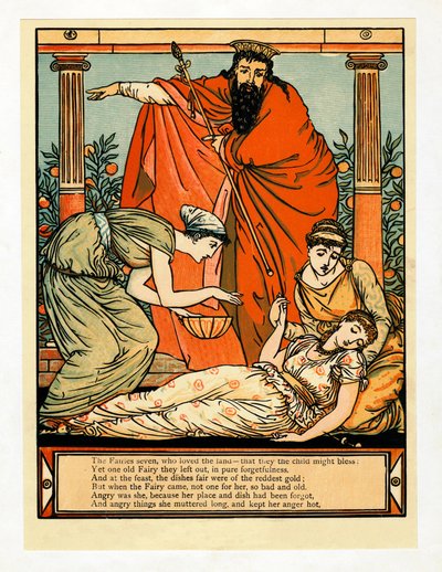 E cade in un sonno simile alla morte, da Il libro delle fiabe di Barbablù, pub. 1879 da Walter Crane