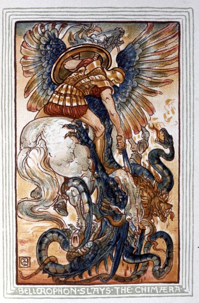 Bellerofonte uccide la Chimera, c. 1900 da Walter Crane