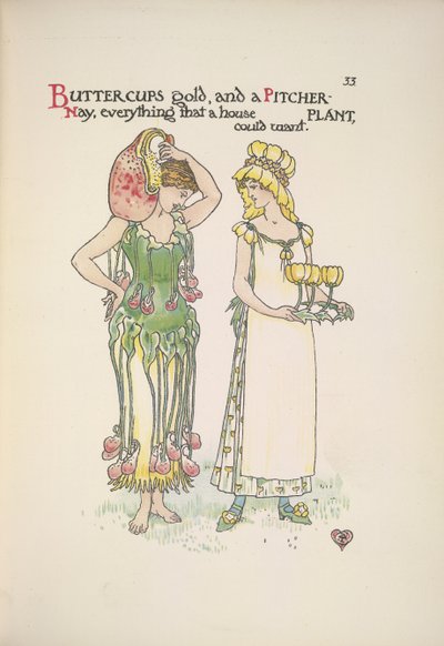 Ranuncoli dorati e pianta carnivora. Due giovani donne da Walter Crane