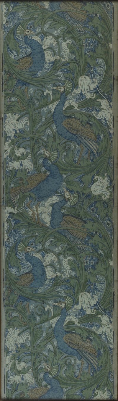 Pannello tagliato di carta da parati con fico e pavone, 1895 circa (carta stampata a blocchi) da Walter Crane