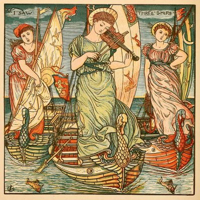 Ho visto tre navi, dal libro di pittura di Walter Crane, pub. 1889 litografia a colori, 1889 da Walter Crane