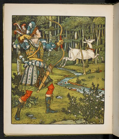 Illustrazione per la storia, la cerva nel bosco da Walter Crane