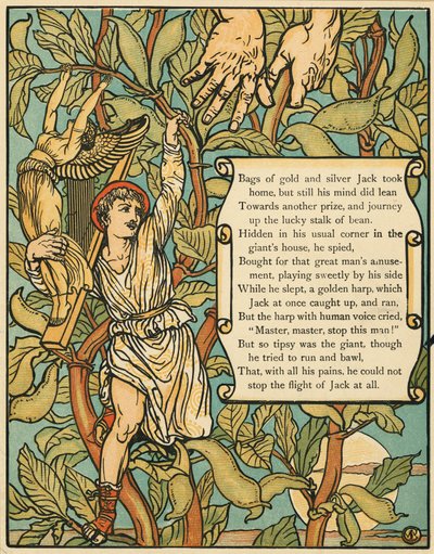 Jack scende dal fagiolo magico da Jack and the Beanstalk pub. 1875 da Walter Crane
