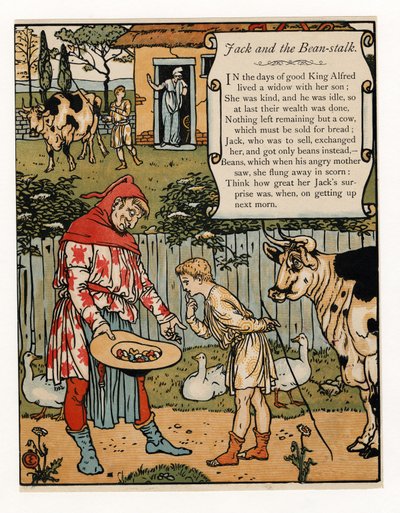 Jack vende la sua mucca per dei fagioli, da The Blue Beard Picture Book, pub. 1879 da Walter Crane