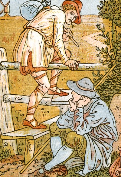Jog On, Jog On, illustrazione della canzone da Pan-Pipes, A Book of Old Songs, Newly Arranged and with Accompaniments by Theo. Marzials, pubblicato a Londra da George Routledge & Sons, 1884 da Walter Crane