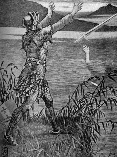 Re Artù - Sir Bedivere getta Excalibur da Walter Crane