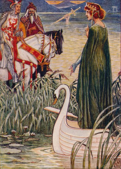 Re Artù chiede alla Dama del Lago la spada Excalibur, 1911 da Walter Crane