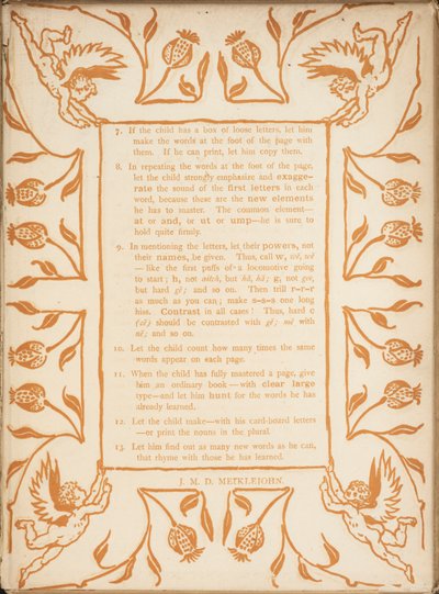 Metodo di insegnamento del Golden primer. Bordure floreali con cherubini. da Walter Crane