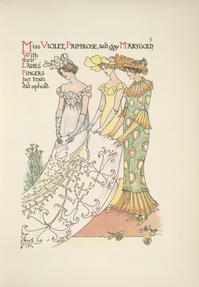 Miss Violet, Primrose e allegra Marygold. Tre giovani signore da Walter Crane