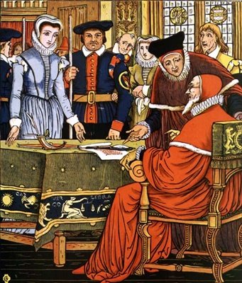 La signora Margery è accusata di stregoneria: da Little Goody Two Shoes da Walter Crane
