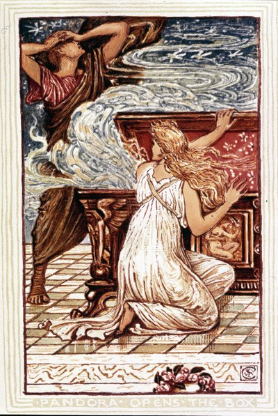 Pandora apre la scatola. Illustrazione di Walter Crane per 