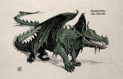 Rappresentazione del drago mitologico Ashchemon (disegno di Walter Crane, 1899) da Walter Crane