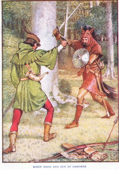 Robin Hood e Guy di Gisborne, c.1920 da Walter Crane