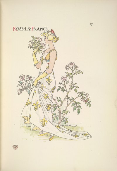 Rosa La France. Una giovane donna che annusa un mazzo di fiori da Walter Crane