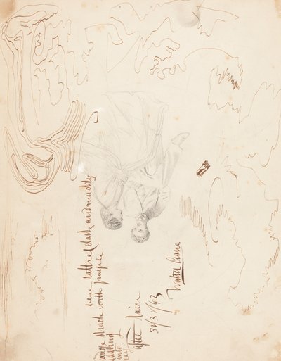 Schizzo di una coppia seduta con studi di nuvole [verso] da Walter Crane