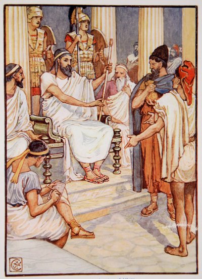Solone libera uno schiavo, c.595, illustrazione da 