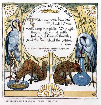 La Volpe e la Gru, da Triplets da Walter Crane