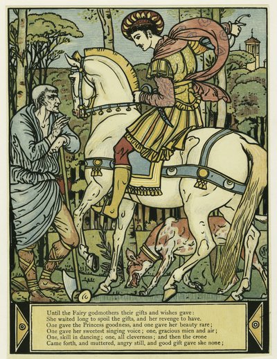 Il Principe chiede indicazioni, da Il Libro delle Immagini di Barbablù, pub. 1879 da Walter Crane
