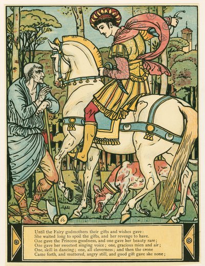 Il principe chiede indicazioni, da The Blue Beard Picture Book da Walter Crane