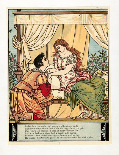 Il principe sveglia la Bella, da Il libro delle fiabe di Barbablù, pub. 1879 da Walter Crane
