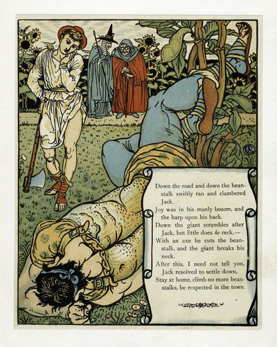Il gigante si rompe il collo, da Il libro delle fiabe di Barbablù, pub. 1879 da Walter Crane