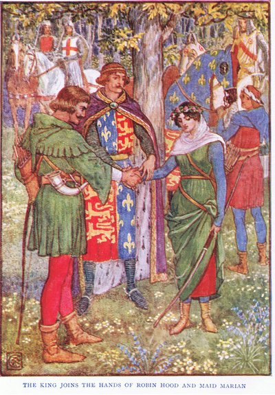 Il re unisce le mani di Robin Hood e Maid Marian, c.1920 da Walter Crane