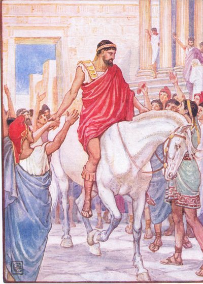 La moltitudine lo salutò con forti acclamazioni (illustrazione da La storia della Grecia, anni 