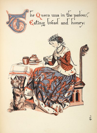 La regina era nel salotto, mangiando pane e miele da Walter Crane
