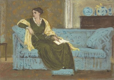 Donna seduta su un divano, 1865-1915 da Walter Crane