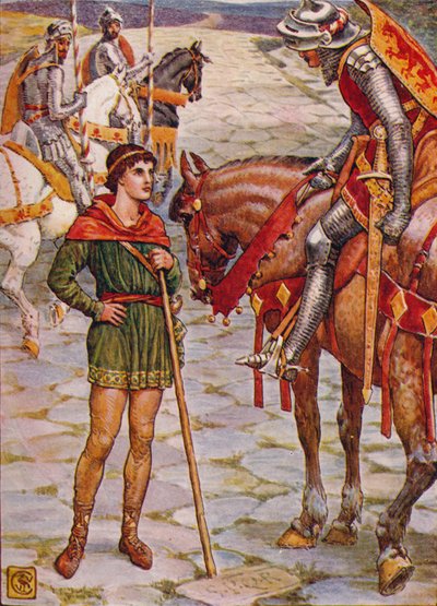 Il giovane Percival interroga Sir Owen, 1911 da Walter Crane