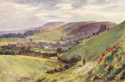 Wessex: Corfe Castle da Nine Barrow Down (litografia a colori) da Walter Frederick Roofe Tyndale