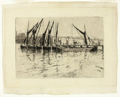 Chiatte di carbone in scarico (recto); Schizzo di un edificio (verso) da Walter Greaves