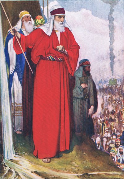 Colpire la roccia a Meriba, da The Bible Picture Book pubblicato da Thomas Nelson, c.1950 da Walter Grieve