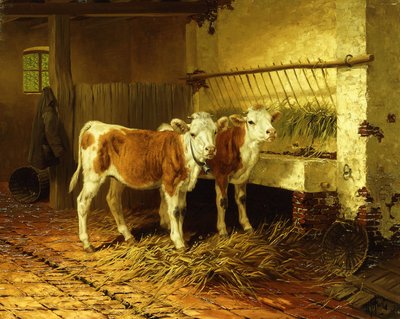 Due vitelli in una stalla da Walter Hunt