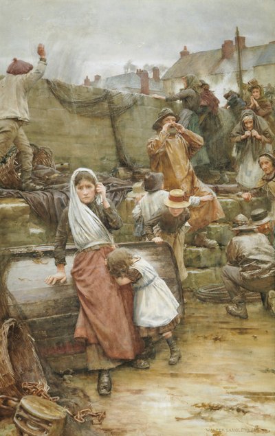 Scena di disastro in un villaggio di pescatori della Cornovaglia, 1889 da Walter Langley