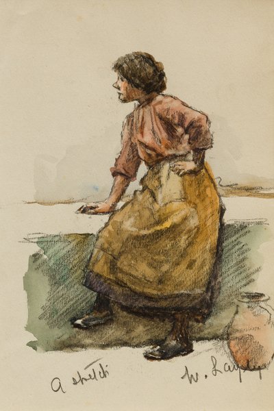 Studio di una ragazza su un muro del porto da Walter Langley