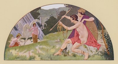 Bellerofonte che riceve da Minerva il cavallo alato Pegaso (litografia a colori) da Walter MacEwen