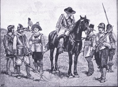 Tipi di soldati cromwelliani, da La Storia del Popolo Britannico di Cassell pubblicato da Waverley Book Company Limited, c.1940 da Walter Paget