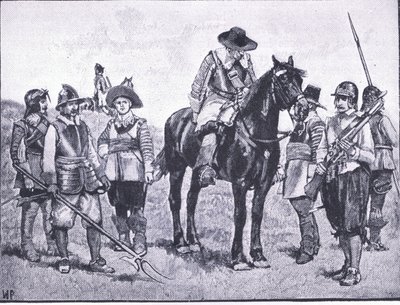 Tipi di soldati cromwelliani, illustrazione da The History of the British People pubblicata da Waverley, c.1940 da Walter Paget