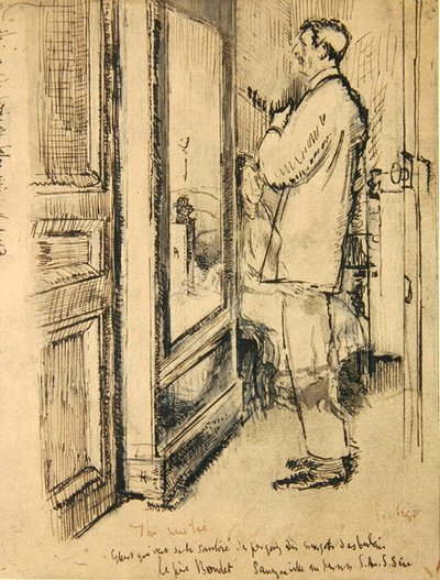 La nuova cravatta, c.1922 (penna e inchiostro e lavaggio su carta) da Walter Richard Sickert